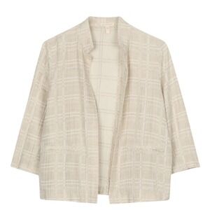 Eileen Fisher Cream Plaid Linen Blend Open Front 3/4 Sleeve Jacket Plus Size XL